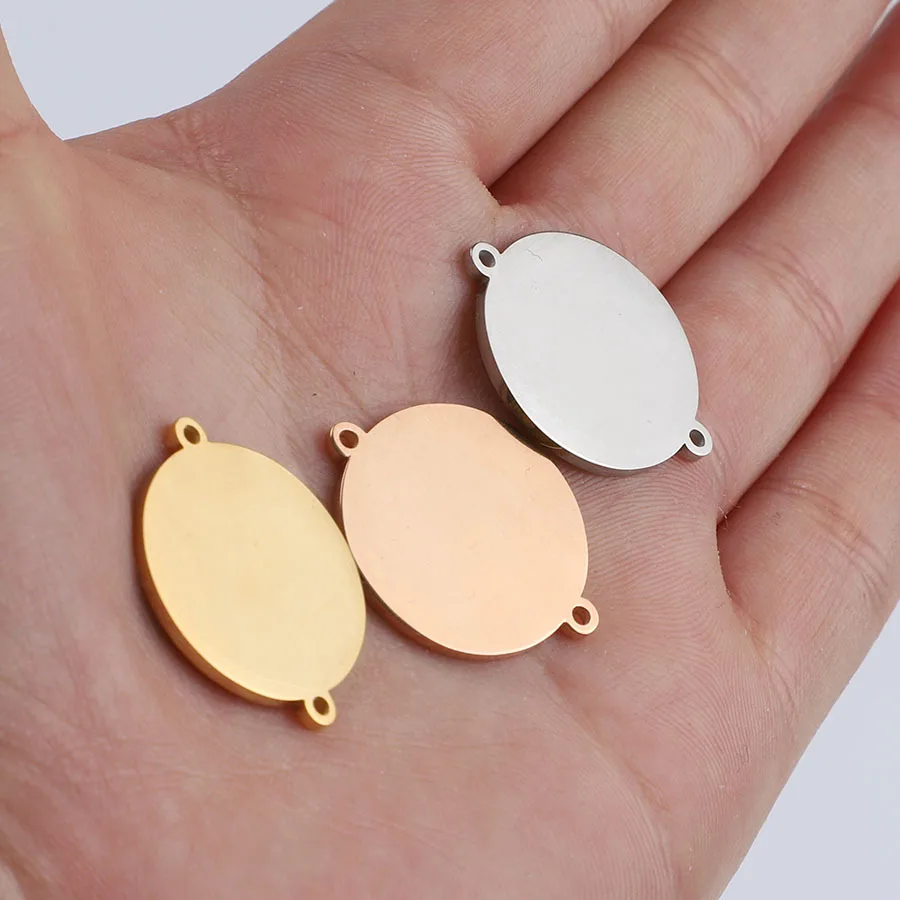 

15mm/20mm/25mm Stainless Steel 2 Hole Circle Tag Charm Blank for Engrave Metal Round Connector Mirror Polished 20pcs