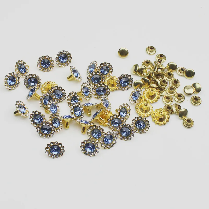 50 Sets 11mm Crystals Rhinestone Sunflower Rivets Diamond Studs For Leathercraft DIY Rivets for Leather Sewing Accessories