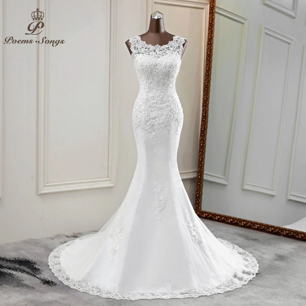 2022 novo estilo vestido de casamento elegante vestido de noiva flor bonita applique sereia vestidos de casamento colher vestidos de casamento