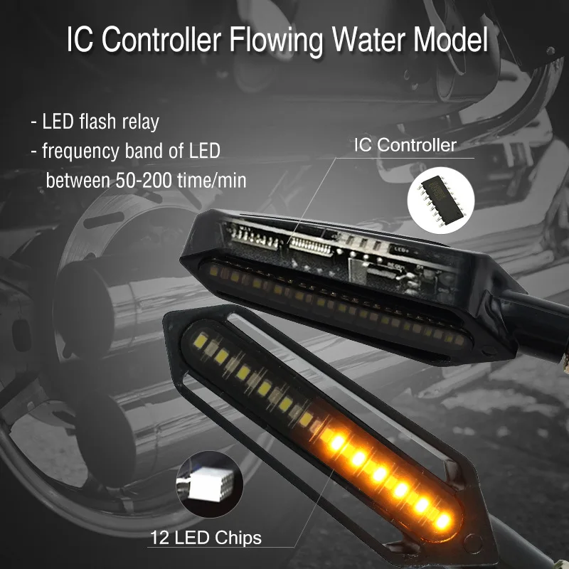 24 LED Motorcycle Turn Signal Indicator Blinkers 12V Three-use Sequential DRL Flashing Brake Lights Warning Lamp