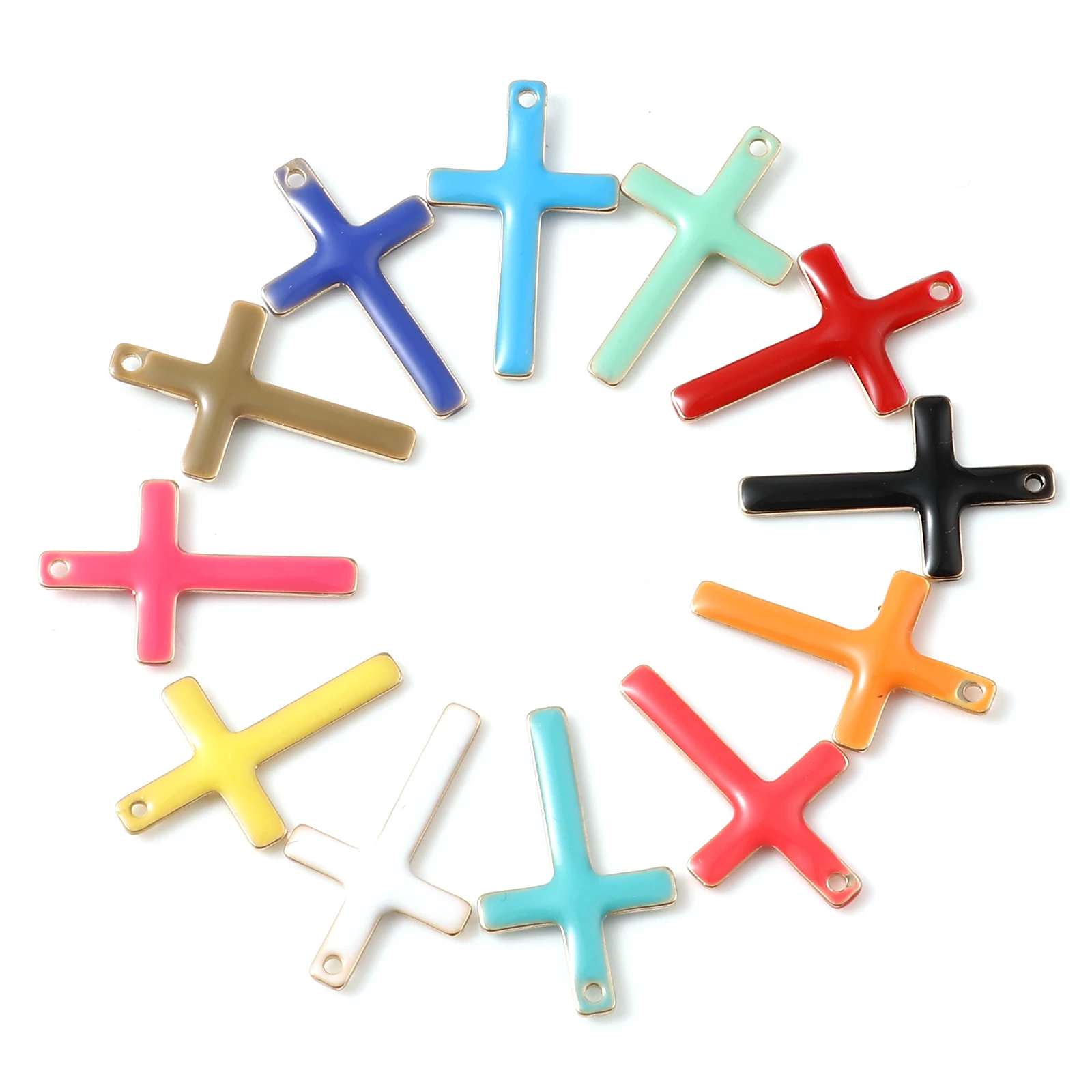 Copper Religious Gold Color Metal Charms Multicolor Cross Enamelled Pendants DIY Making Earrings Necklace Jewelry 18mmx11mm,5PCs