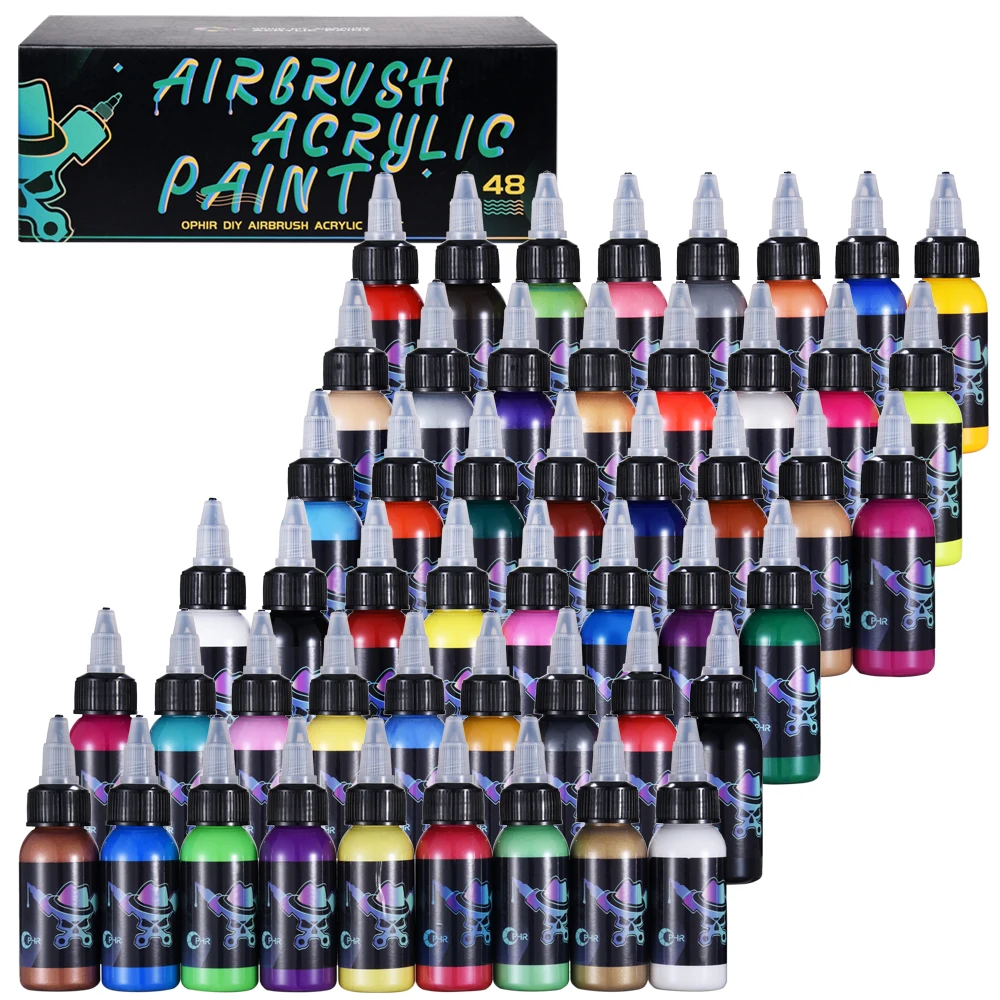 

OPHIR 50 Bottles Airbrush Acrylic Paint 48 Colors Airbrush DIY Paint for Model Shoes Leather Painting Airbrush TA005