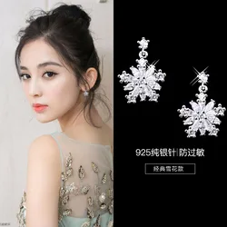 New Hot Fashion 925 Sterling Silver Crystal snow Earrings for Women Girls Gift Fashion Statement Jewelry 2018