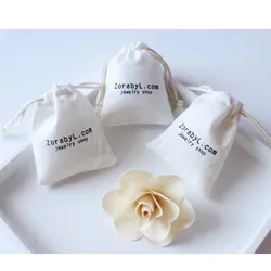 Custom Logo Cotton Gift Bag 5x7cm to 18x31cm 50pcs/Lot Perfume Jewelry Packaging Sack Eyelash Hair Makeup Drawstring Pouches