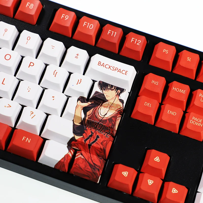 1 Set PBT Dye Sublimasi Keycaps Dua Dimensi Kartun Anime Klasik Basket Key Caps untuk SLAM DUNK Cherry Profile