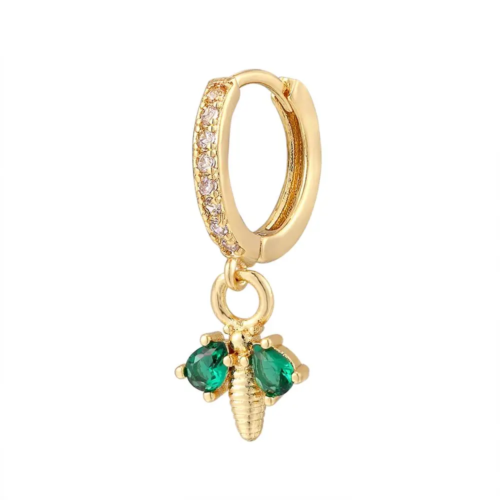 HECHENG,1pc, Huggie Hoop Earrings for women,Rainbow Black Crystal Zircon ,snake bee Hanging Prevent Allergy Earrings