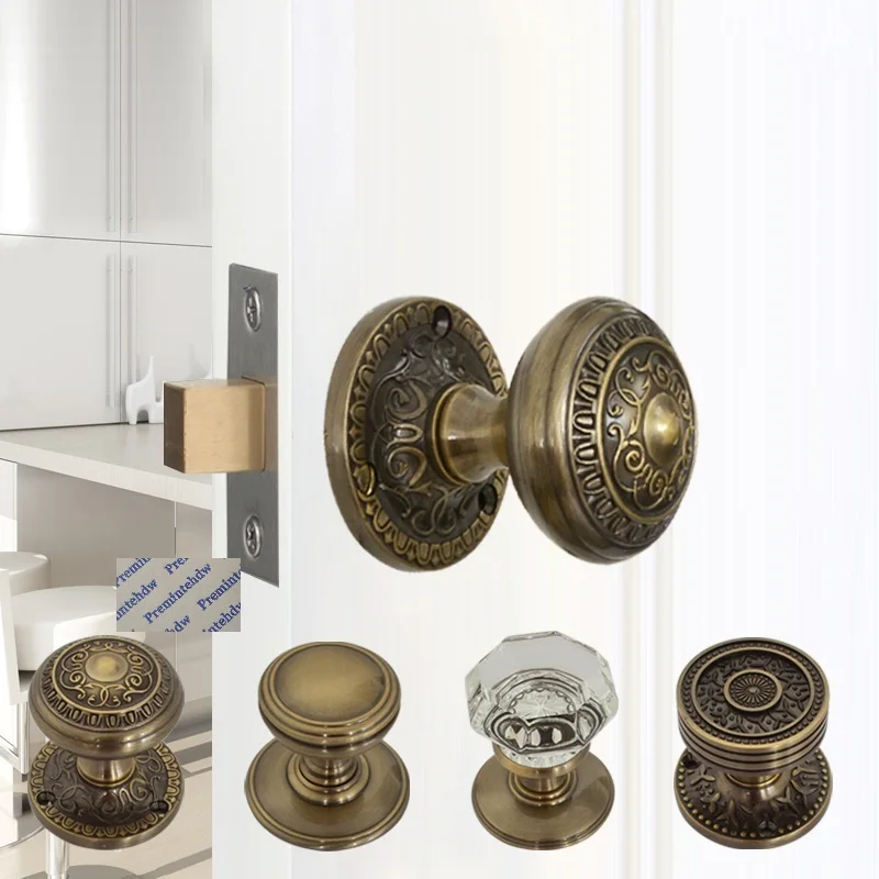 Solid Brass Single Sided Conceal Door Keyless Lock Latch Crystal Knob Antique Classic American Royal European Style