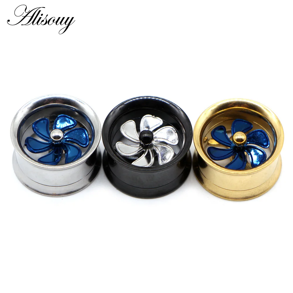 Alisouy 2pc Blue Red Propeller Fan Style Ear Tunnel Plugs Piercing Gauges Double Flared Expander Kit Ear Stretching Body Jewelry