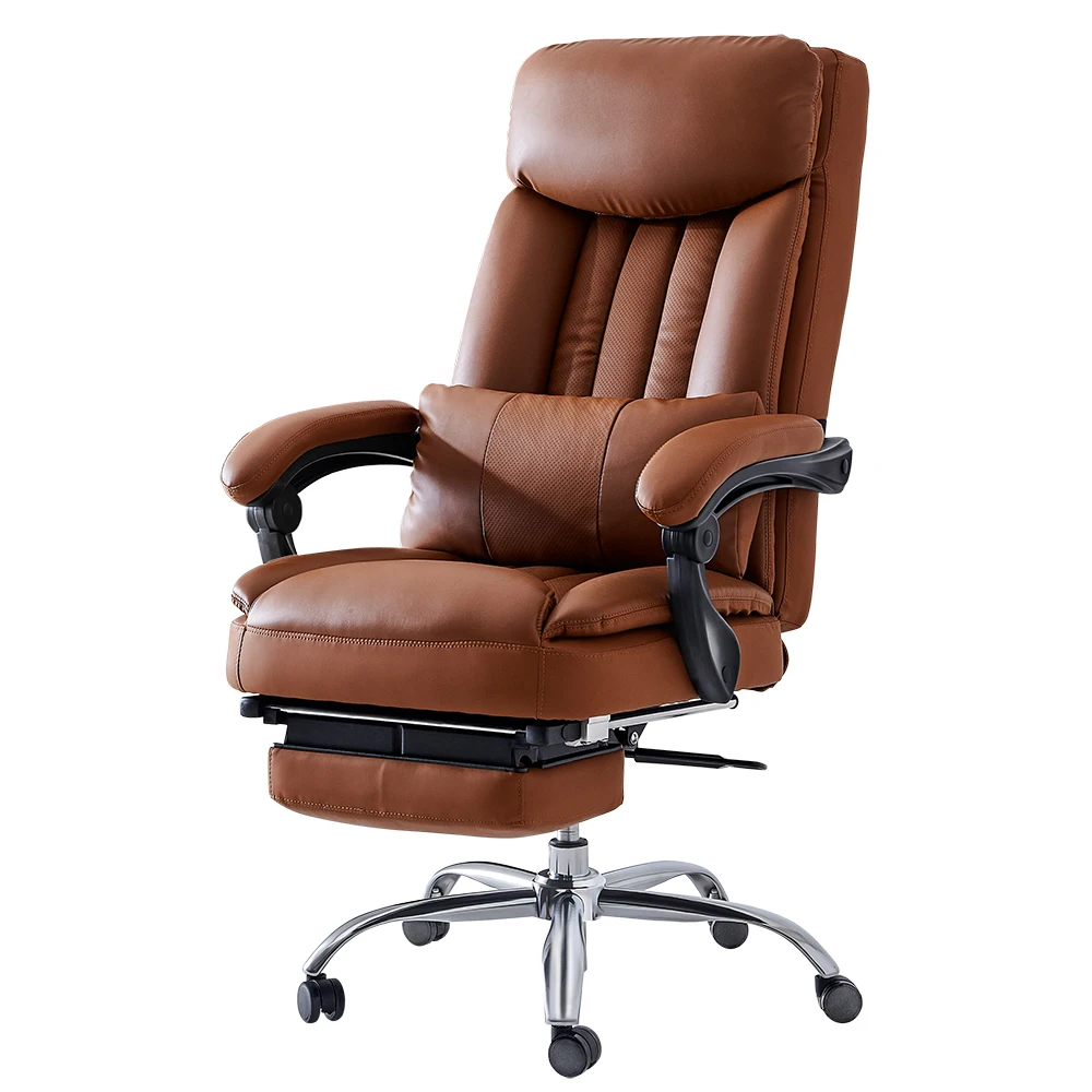 Office Computer Swivel Chair Ergonomic Design Exectuive High Back Adjustable Brown Removable Lumbar Support Cushion[US-Stock]
