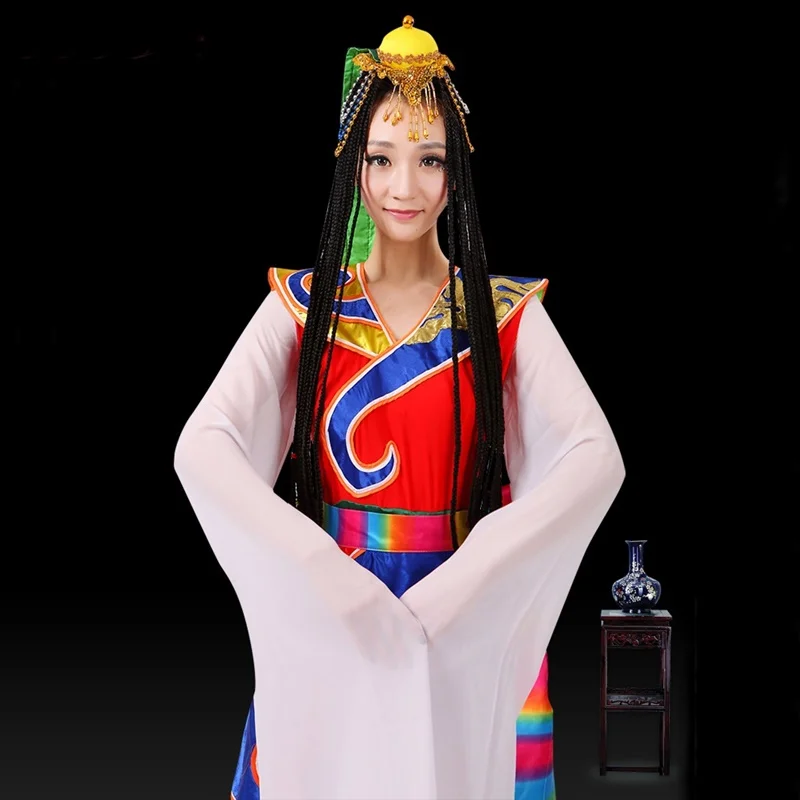 Mongolian Party Clothes Chinese Water Sleeve Folk Dance Costumes Clothing Stage Dancer Outfit Wear Performance Tibetan Dress