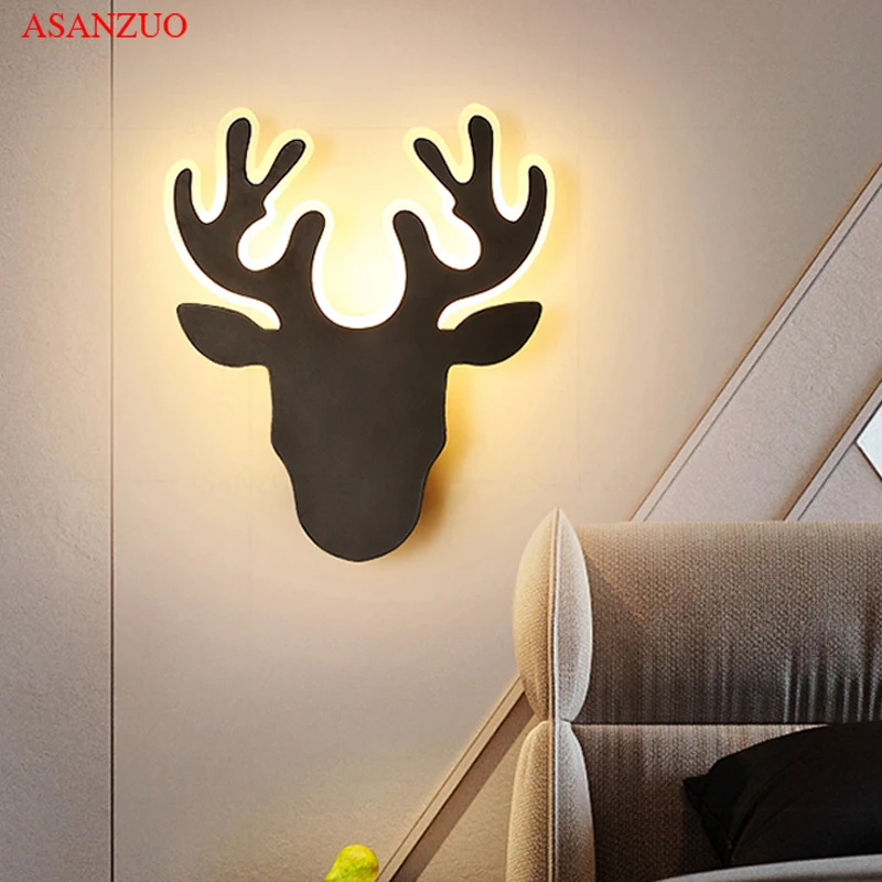 

Modern LED wall lamp creative deer head shape acrylic wall lamps bedroom bedside lamp living room Children's room decoration