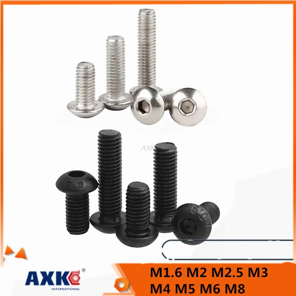 5/10/50 M1.6 M2 M2.5 M3 M4 M5 M6 M8 304 Stainless Steel Black grade 10.9 ISO7380 Hexagon Hex Socket Head Button Allen Bolt Screw