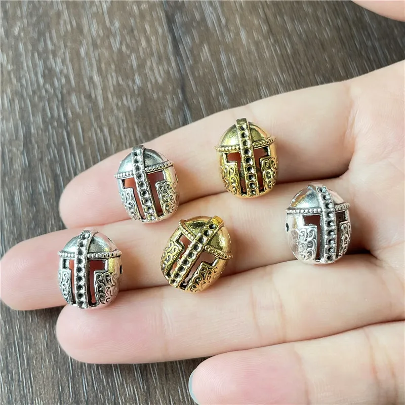 JunKang 12mm*15mm Roman warrior Spartan gladiator helmet perforated beads DIY handmade bracelets men's jewelry accessories