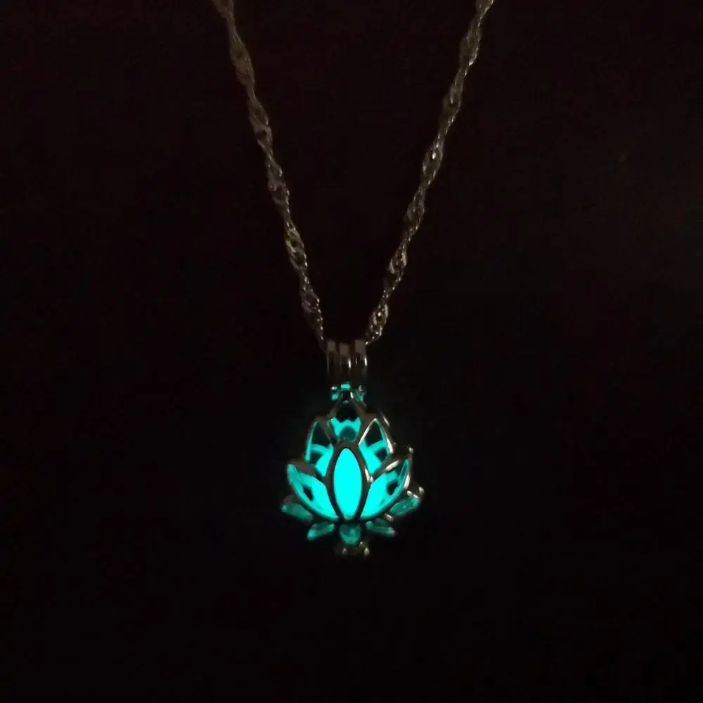 Luminous Glowing In The Dark Moon Lotus Flower Shaped Pendant Light in the Night Necklace For Women Yoga Prayer Buddhism Jewelry