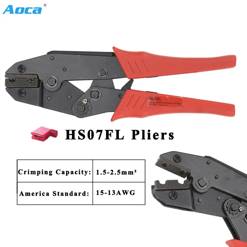 HS-07FL for flag type female receptacles insulated terminals 1.5-2.5mm2 15-13AWG 10jaw kitcrimping pliers connectors brand tools