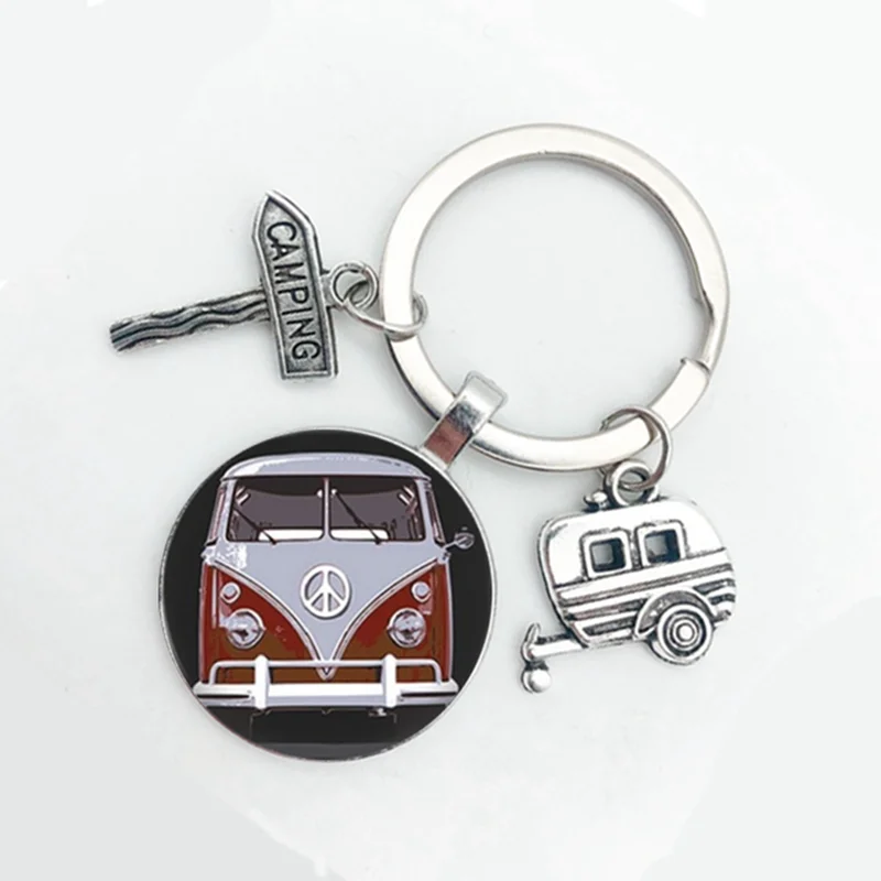 New Cute Camper Wagon Keychain, I Love Camping Keychain, Trailer Signpost Keychain, Vacation Travel Memorial Gift