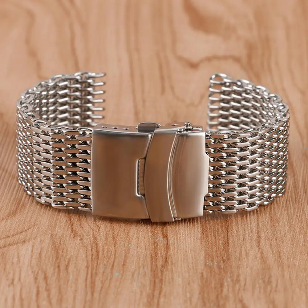 18mm 20mm 22mm Silver Mesh Watchband for Men Watch Replacement Stainless Steel Web Strap Solid Link Wristwatch Bangle Bracelet