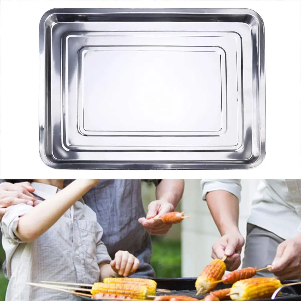 2 packs Griddle Plate Plancha Grill Pan Stainless Steel Drying Dish Tray Fish Steak Frying Pan For Home Kitchen Barbecue Snack