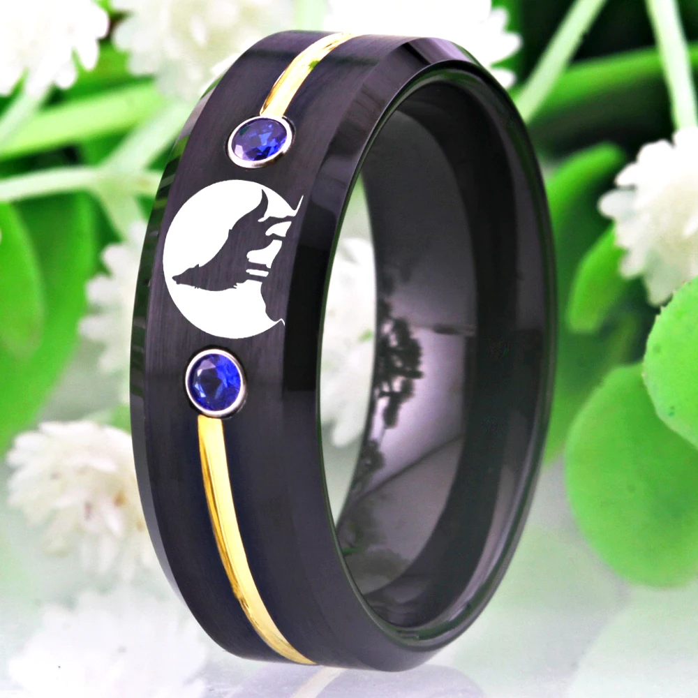 Wolf Design Tungsten Wedding Ring For Women Wolf Howling Moon Ring Men's Engagement Rings Drop Shipping Anniversary Gift Rings