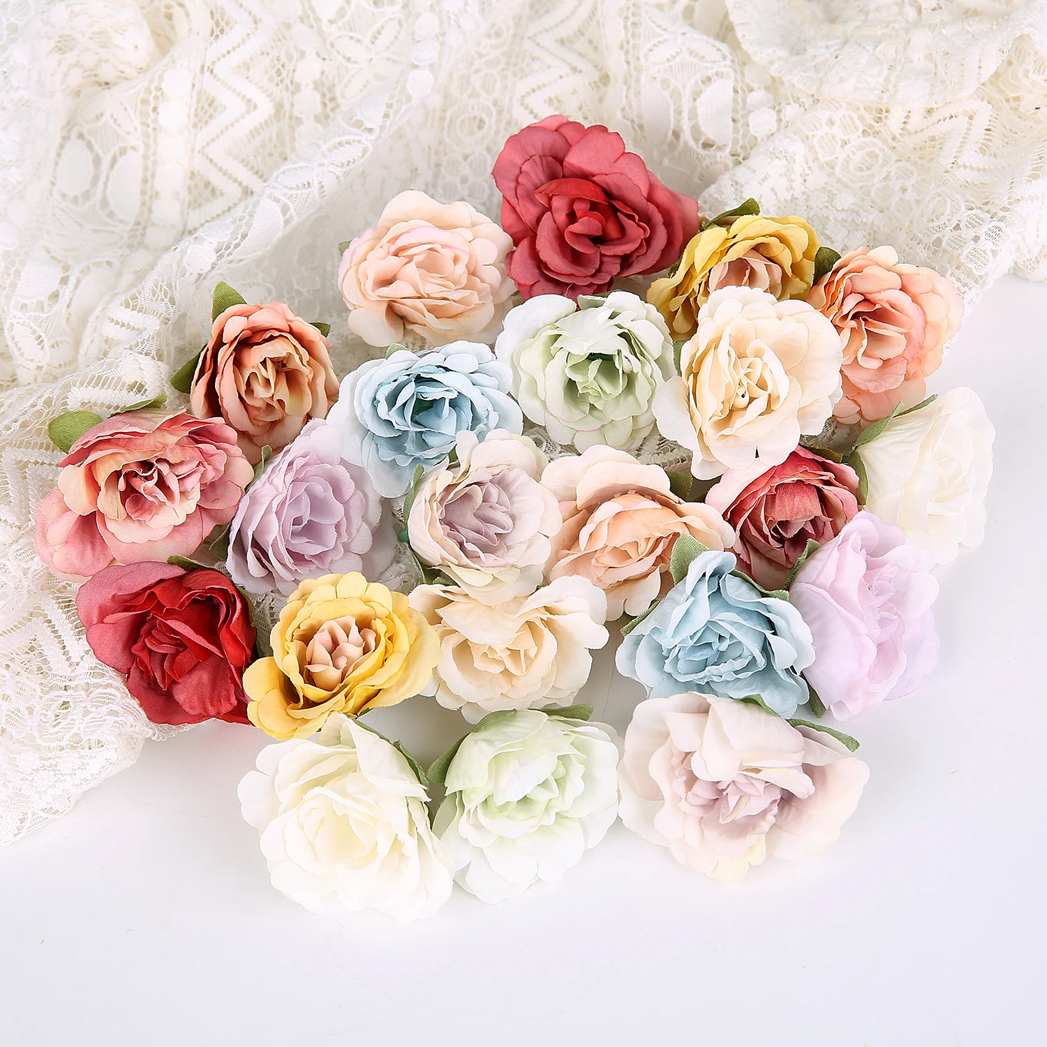 10PCs Silk Rose Artificial Flowers 4cm Fake Flowers Head Wedding Garden Home Decoration Outdoor DIY Gift Crafts Wreath Accessory