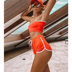 Sexy Two Piece Set for Women's sets Fitness Workout Bandage women Top and Shorts set suit Summer Running Sport Gym Clothes Sets