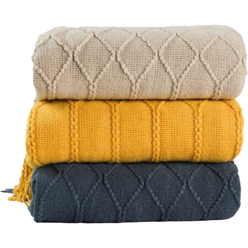 Inya Knitted Blanket Solid Color Waffle Embossed Blanket Nordic Decorative Blankets for Sofa Bed Throw Chunky Knit Throw Plaids