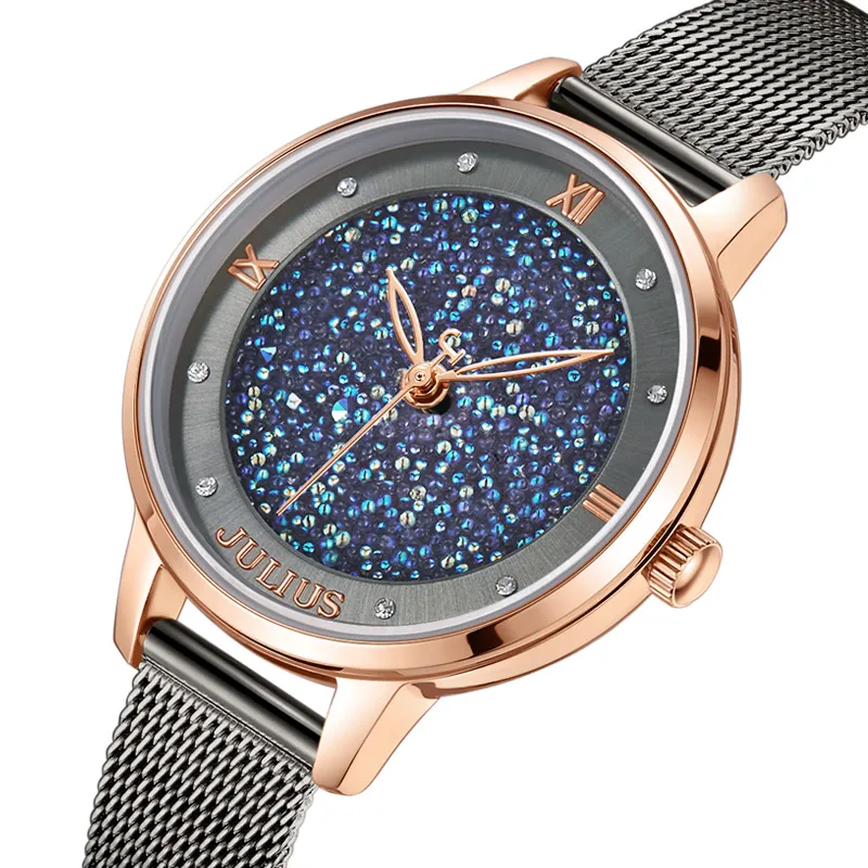 Julius Watch JA-1216 Women\'s Romantic Gift Watch Casual Full Stars Fancy Ladies Quartz Steel Band Watch Relojes Mujer