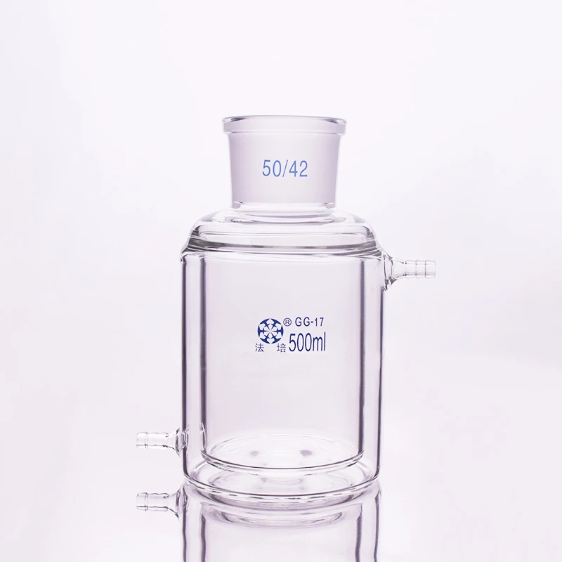 Double-deck cylindrical single-necked flat bottom flask,Capacity 500ml,Joint 50/42,Mezzanine jacketed reactor bottle