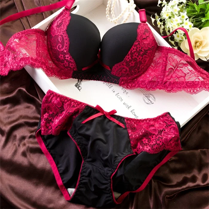 Ladies bra push up underwear short sexy lingerie lace embroidery bow bra and pants selection