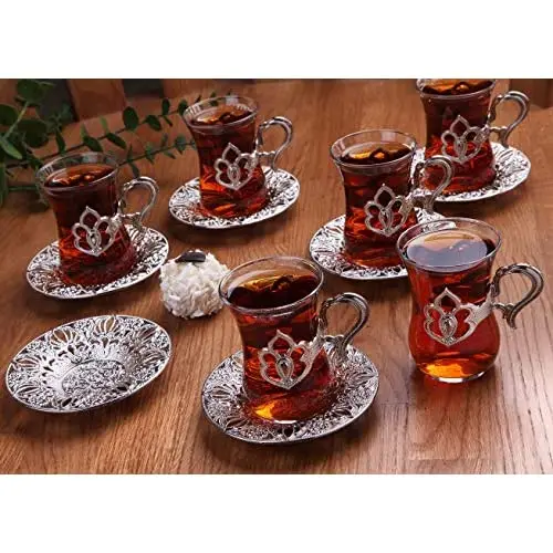 English Tea Set with Tray, Glass Tea Cups Saucer Set 6, Tea Set Women Men Adults, tea Mug, Coffee Tea Party Accessories, English