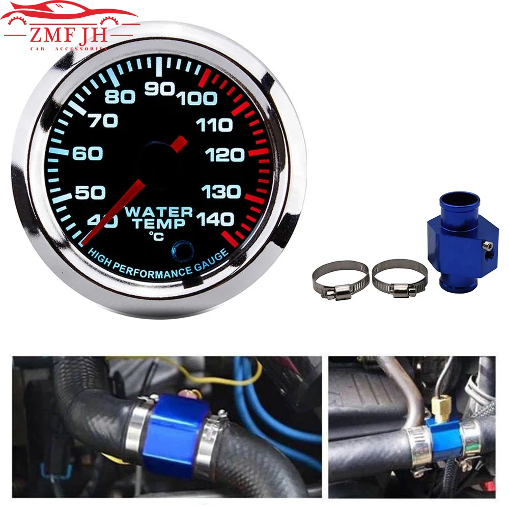 40 ~ 140 stopni Celsjusza 52MM Zestaw wskaźnika temperatury wody do samochodu z adapterem czujnika temperatury rury chłodnicy 28-40MM Niestandardowe 12V