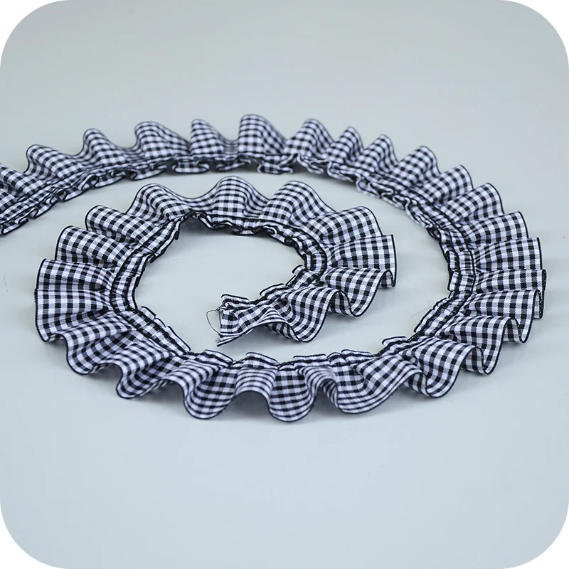 Cinta plisada a cuadros negra de 1 yarda y 4cm de ancho, encaje hecho a mano, falda para muñeca DIY, vestido, tablero de fieltro, material decorativo, regalo para niños