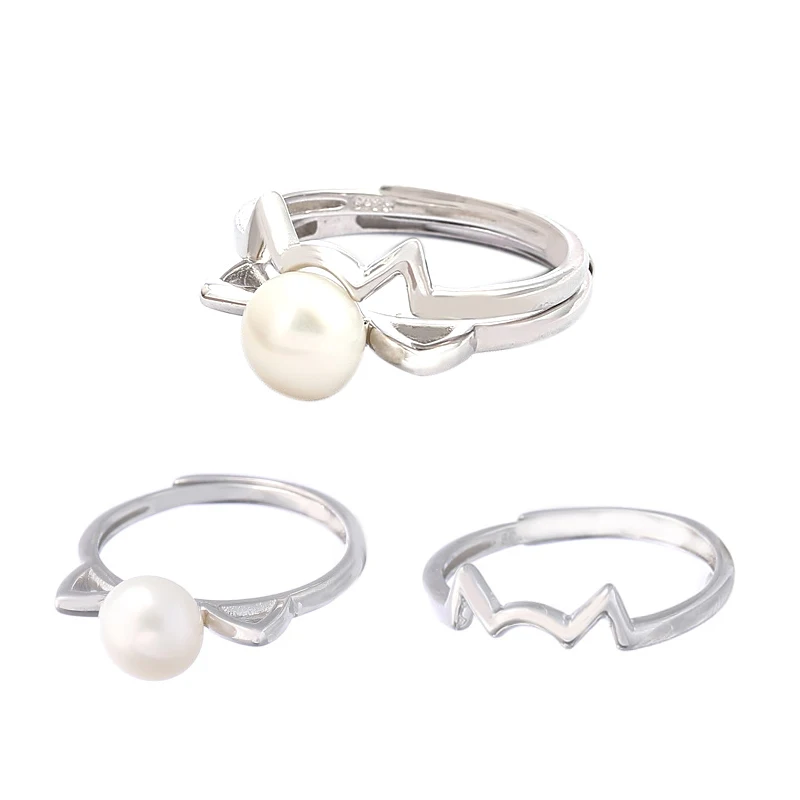 Korea New Pearl Ring Moutings Fashion Kitten S925 Sterling Silver Ring Settings For Diy Accessories PS4MJZ082