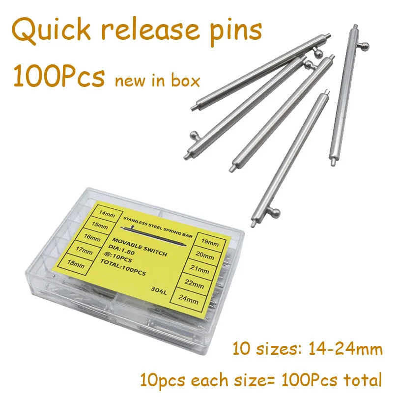 

100PCS Stainless Steel Watch Band Quick Release Pins Watch Repair Tool Strap Pins Spring Bar 14 15 16 17 18 19 20 21 22 24mm