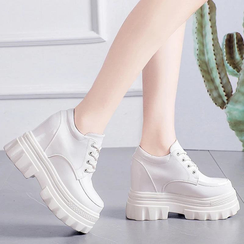 Women\'s Chunky Sneakers Autumn Patent Leather Female Platform Shoes Women Black Sneakers Super High Heels 11cm Chunky Shoes
