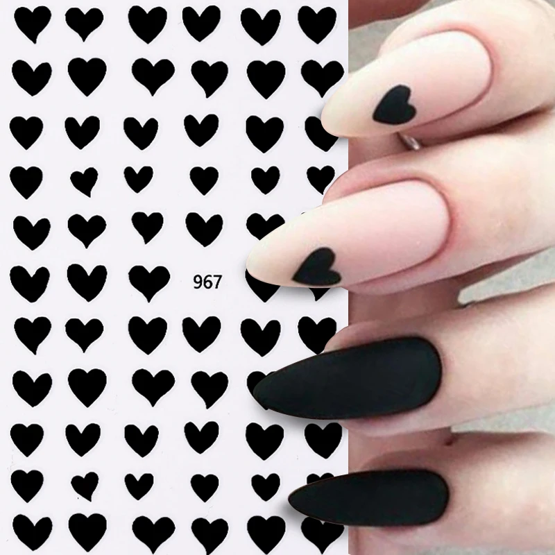 1pcs 3D Nail Sticker Black Heart Love Self-Adhesive Slider Letters Slider Nail Art Decorations Stars Decals Manicure Accessories