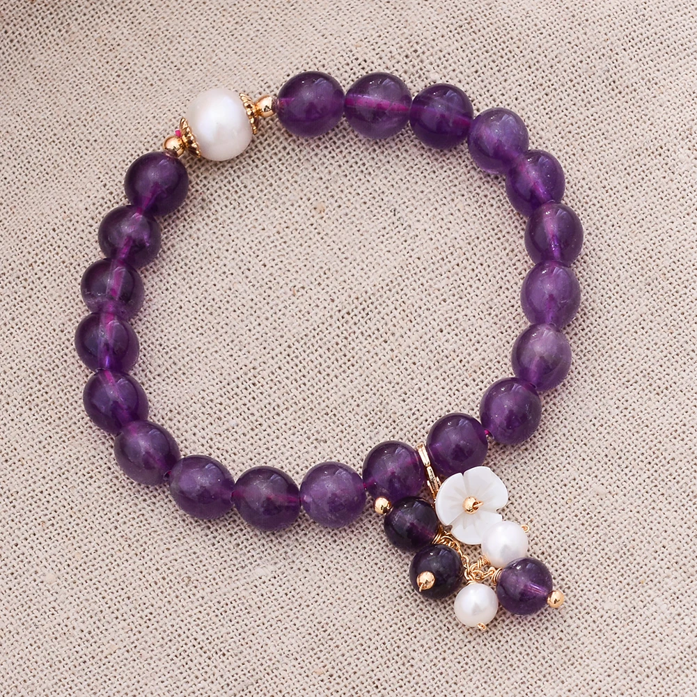 Original Handmade 14K Gold Filled Natural Amethyst Freshwater Pearl Flower Ladies Bracelet Promotion Jewelry For Women Gift