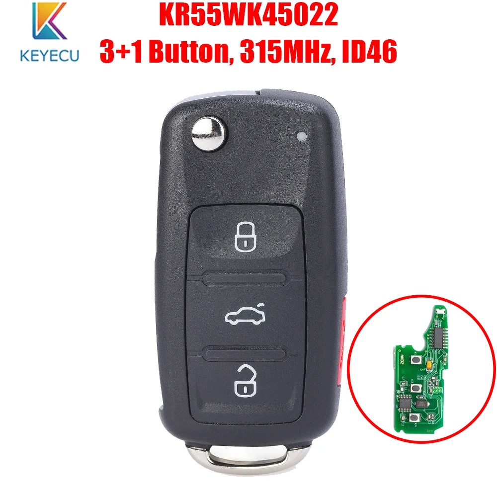 Keyecu KR55WK45022 Replacement Flip Remote Car Key 315MHz ID46 for Volkswagen VW Touareg 2004 2005 2006 2007 2008 2009 2010