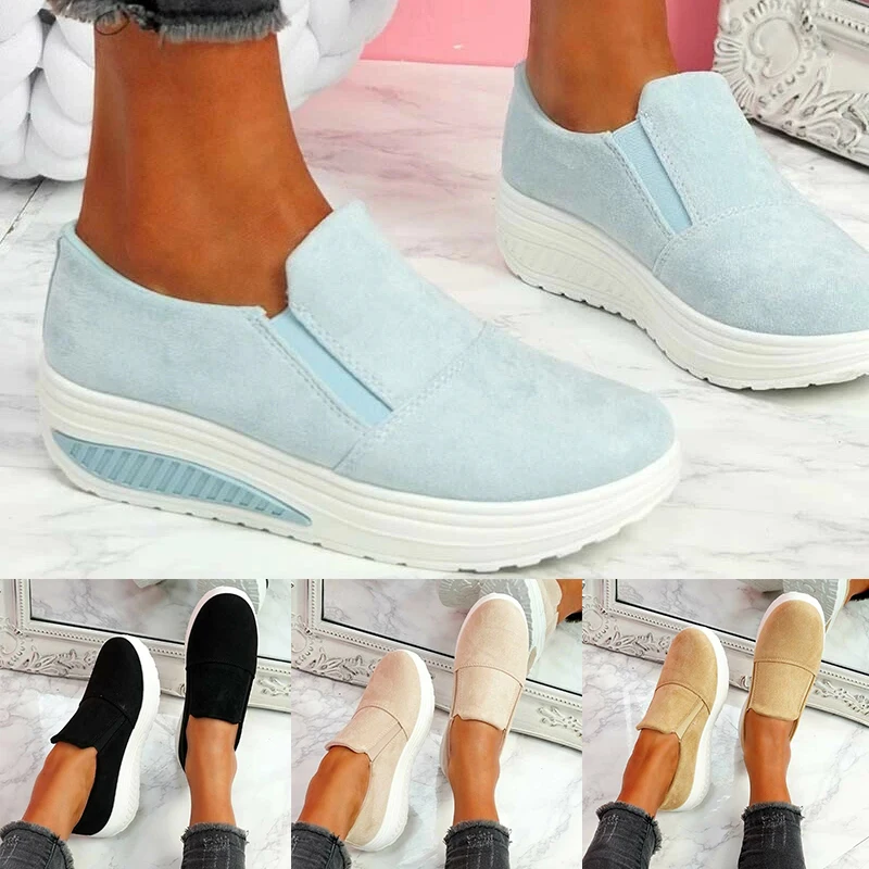 Nowo antypoślizgowe trampki dla kobiet slip-on antypoślizgowe buty na co dzień platformy z okrągłym czubkiem buty do chodzenia