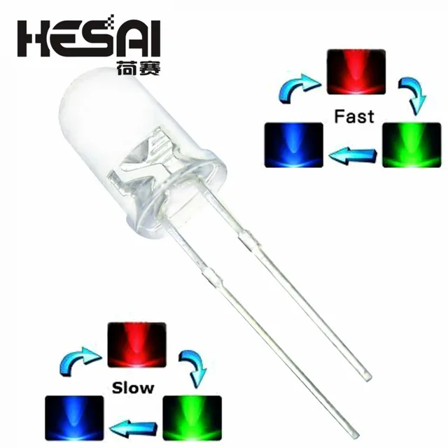 100 sztuk/partia F5 5mm szybka/powolna lampa błyskowa RGB czerwony zielony niebieski tęczowy wielokolorowy dioda elektroluminescencyjna okrągła dioda LED pełny kolor