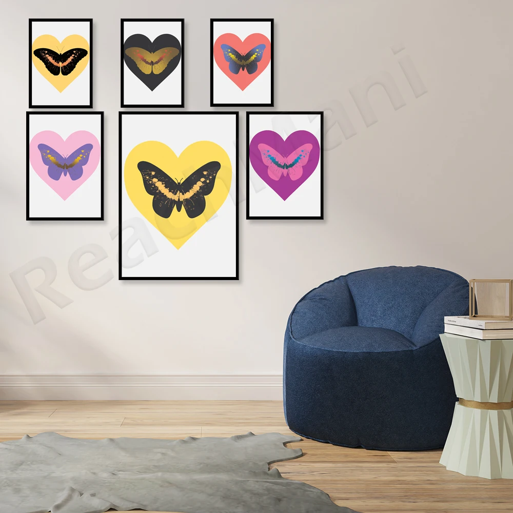 Damien Hirst prints, butterfly heart-shaped bright color prints, relax, aesthetics, art prints, posters, study decoration gifts