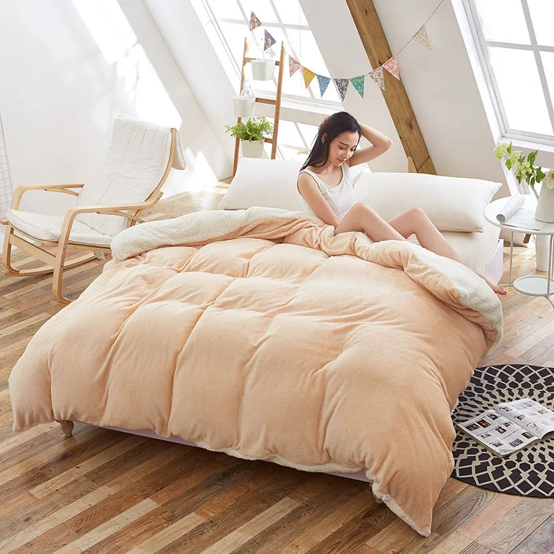 

Winter Warm Fleece Duvet Cover for Queen King Size Bed Lamb Cashemere Quilt Covers Bedding Solid Color Twin Duvet Covers Grey