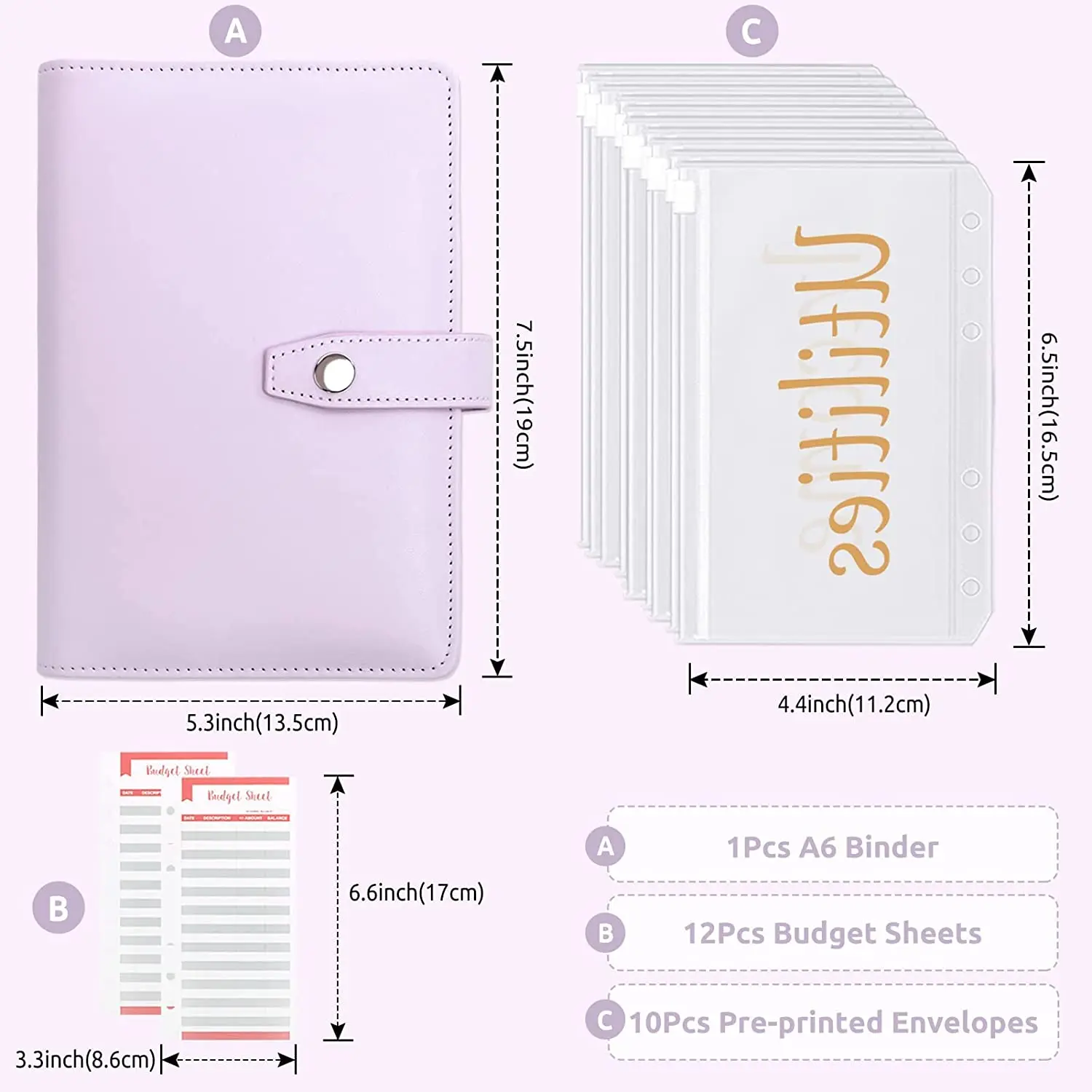 A6 Budget Binder with 10pcs Pre-printed Cash Envelopes for Budgeting,12 Expense Budget Sheets,Planner Organizer for Saving Money