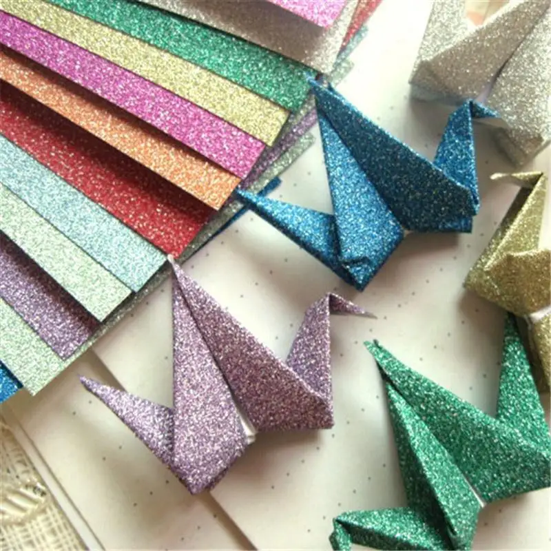 12 Sheets Glitter Origami Paper Cardstock Paper For Craft Gold Powder Sheet Material Glitter Bright Sponge Paper Kindergarten