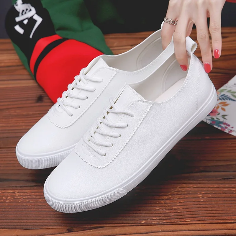 Men Vulcanized Shoes Summer PU Leather White Shoes 2021 Lightweight Lace-up Rubber Outsole Sneakers Couple Zapatos De Hombre