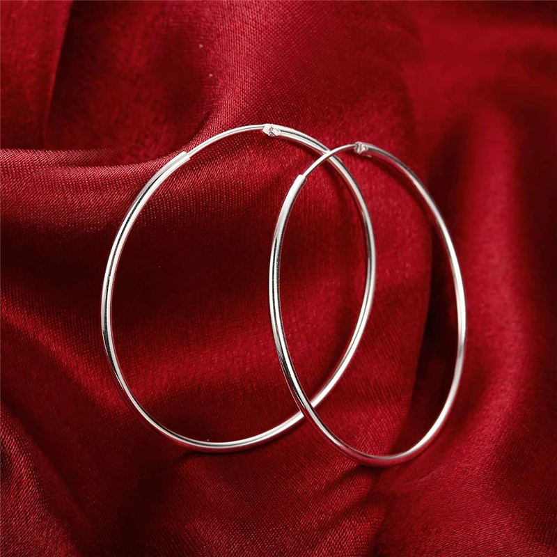 DOTEFFIL 925 Sterling Silver Smooth 35/50/60mm Big Circle Hoop Earrings For Women Wedding Engagement Party Jewelry