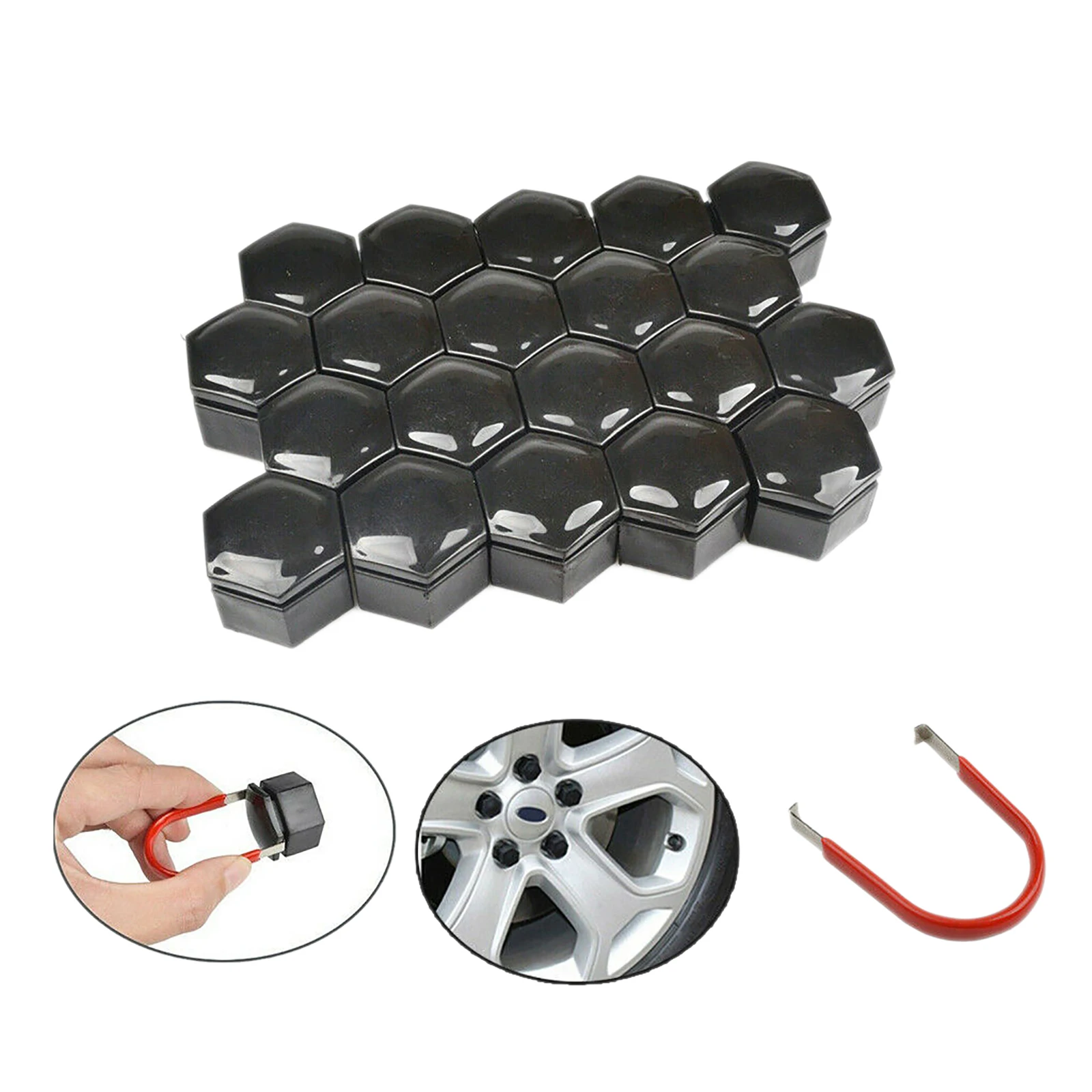 20Pc 22mm Car Tyre Wheel Hub Covers Protection Caps Wheel Nuts Covers Nut Caps Hub Screw Protector Dust Proof Bolt +Removal Tool