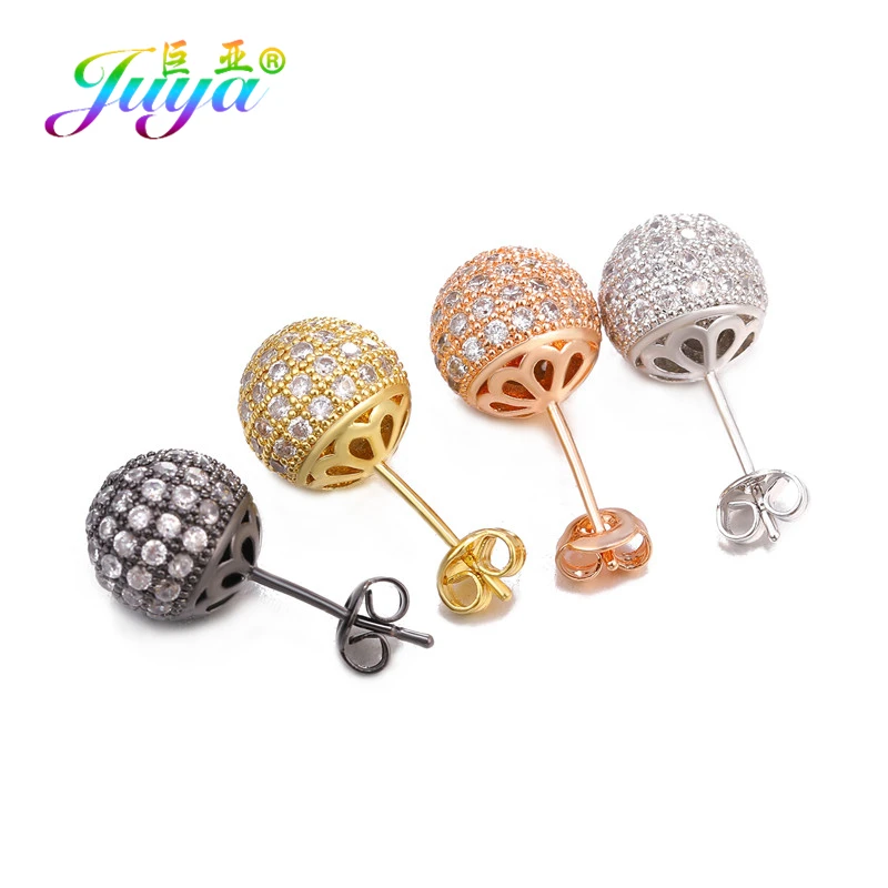 Juya Ali Moda Crystal Rainbow Earrings 6mm 8mm 10mm Cubic Zirconia Carnations Ball Stud Earrings For Women Girls Christmas Gift