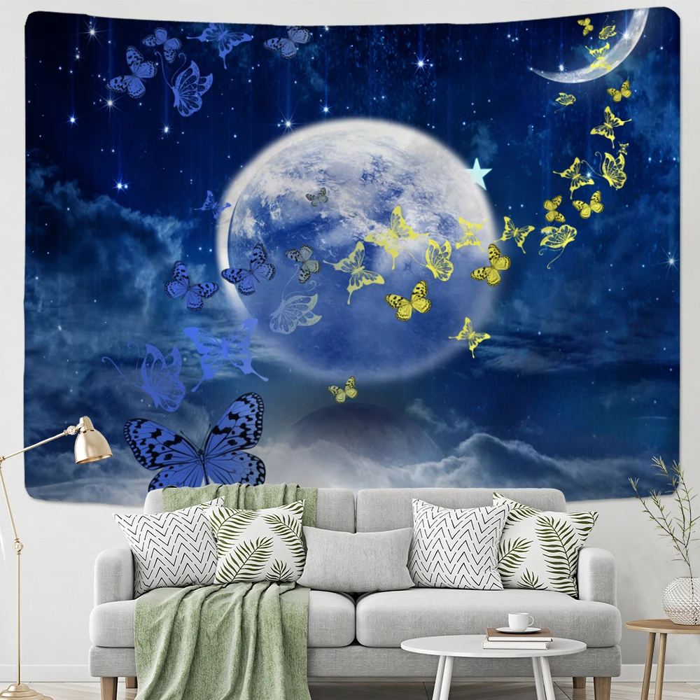 

Moon Star Butterfly Tapestry Wall Hanging Night View Bohemian Hippie Carpet Gypsy Psychedelic Tapiz Magic Room Decor