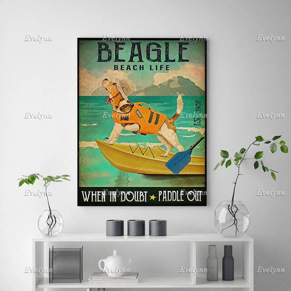 Beagle Dog Beach Life Est1957 When In Doubt Paddle Out,Beagle Dog Dad Poster,Wall Art Prints Home Decor Canvas Floating Frame